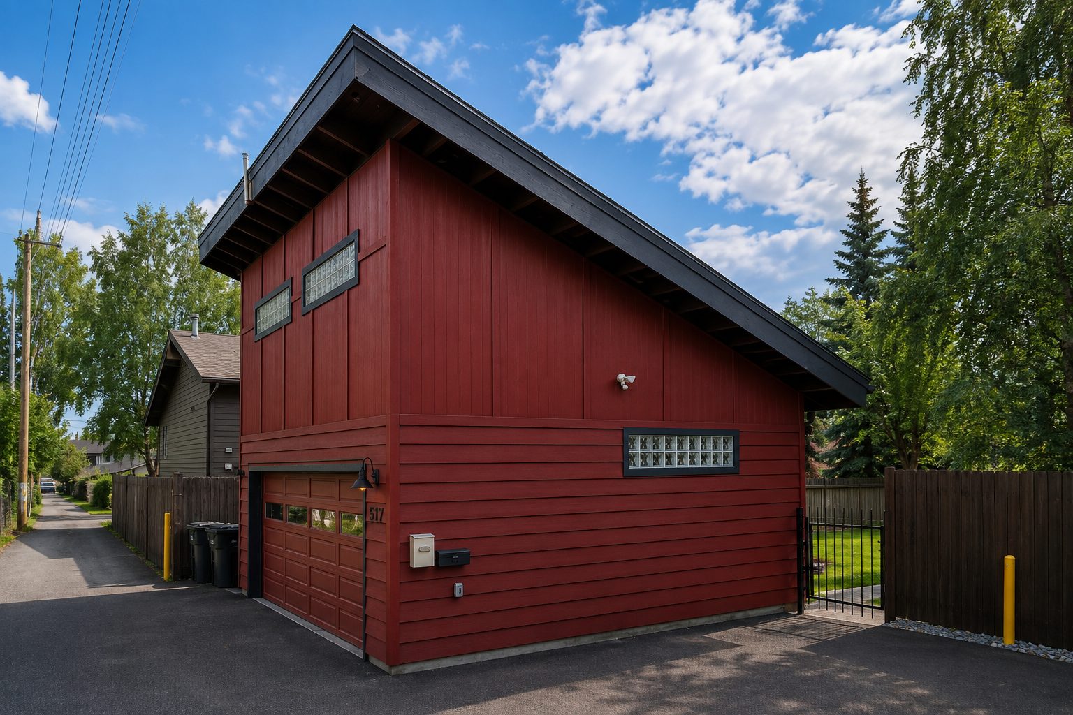 Finished detached garage seen from the street